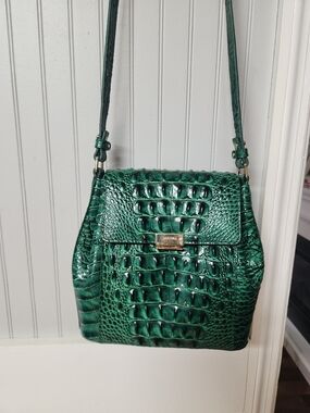 Brahmin Emerald Green Croc-Embossed Leather Crossbody Bag